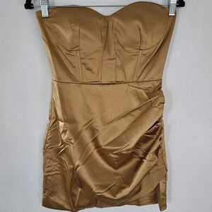 NWT‎ gold strapless mini dress by naked wardrobe size small